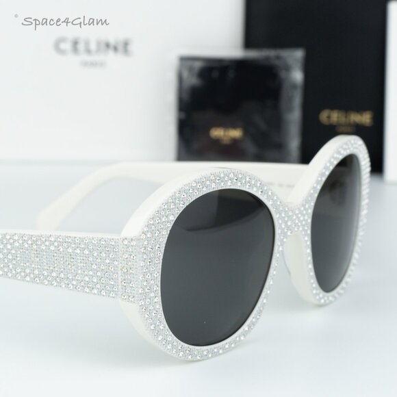 BRAND NEW Celine CL4240IS 25A Shiny Ivory Silver Studs Smoke Round Sunglasses main image 7
